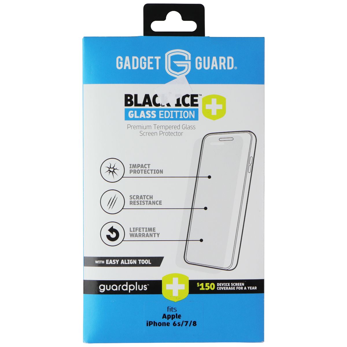 Gadget Guard (Black Ice+) Tempered Glass with Align Tool for iPhone 8/7/6s Cell Phone - Screen Protectors Gadget Guard - Simple Cell Bulk Wholesale Pricing - USA Seller