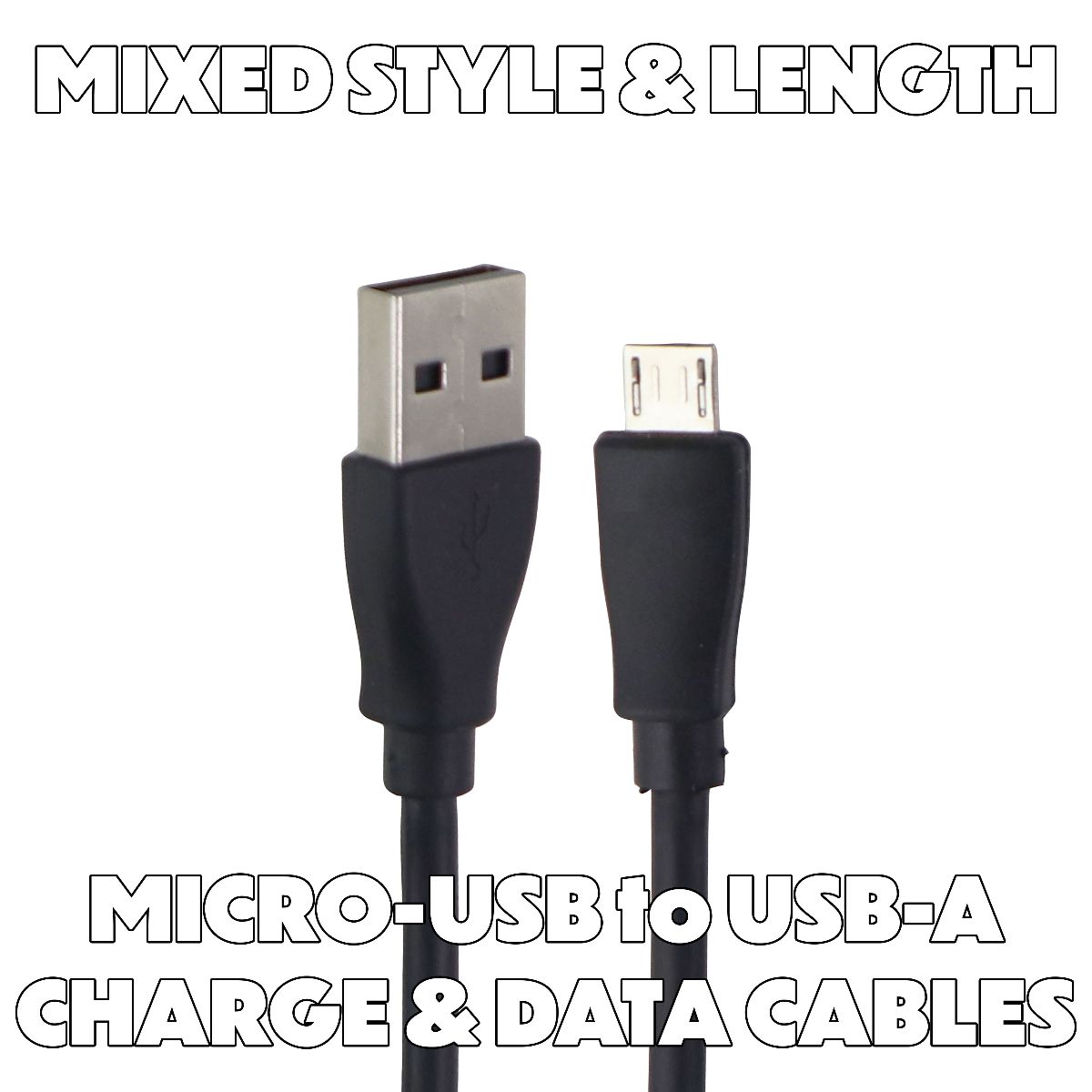 Mixed Micro-USB to USB Charge & Sync Cables - Black (Single) / Mixed Length Cell Phone - Cables & Adapters Unbranded - Simple Cell Bulk Wholesale Pricing - USA Seller