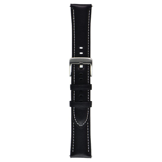 Generic Leather Watch Band with Clasp (22MM) - Black/Silver Smart Watch Accessories - Watch Bands Generic - Simple Cell Bulk Wholesale Pricing - USA Seller