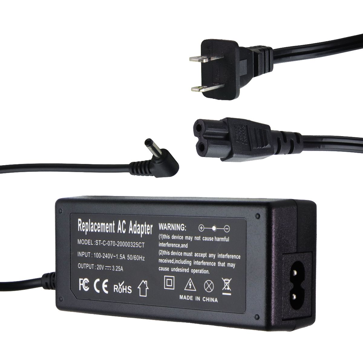 Generic (20V/3.25A) Replacement AC Adapter - Black (ST-C-070-20000325CT) Multipurpose Batteries & Power - Multipurpose AC to DC Adapters Generic - Simple Cell Bulk Wholesale Pricing - USA Seller