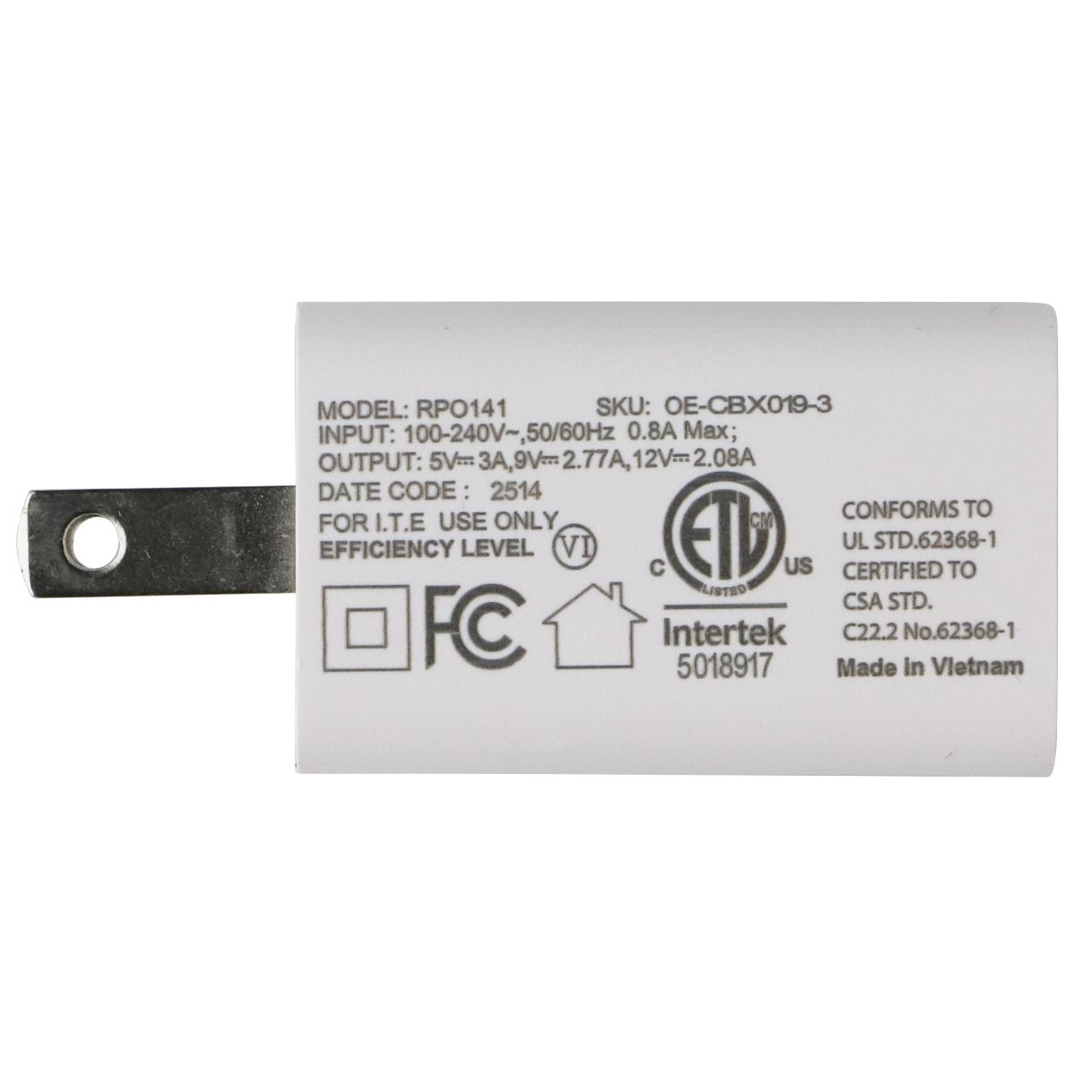 Generic (5V/3A) Single Port USB-C Wall Charger Adapter - White (RPO141)