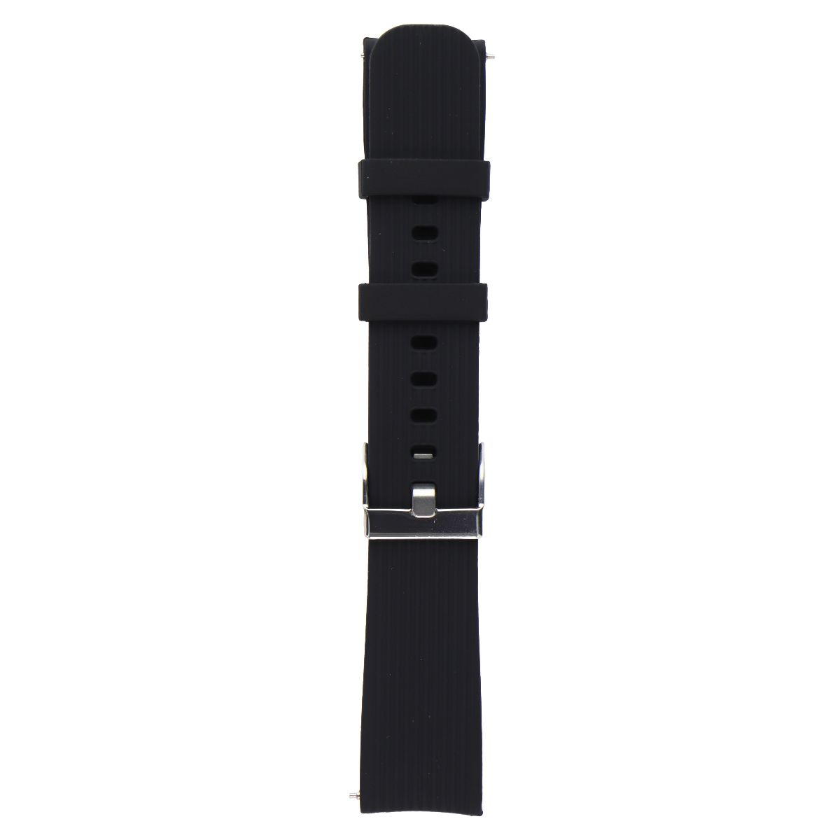 Generic Striped Silicone Watch Band 20MM - Black with Silver Clasp (Large Strap) Smart Watch Accessories - Watch Bands Generic - Simple Cell Bulk Wholesale Pricing - USA Seller