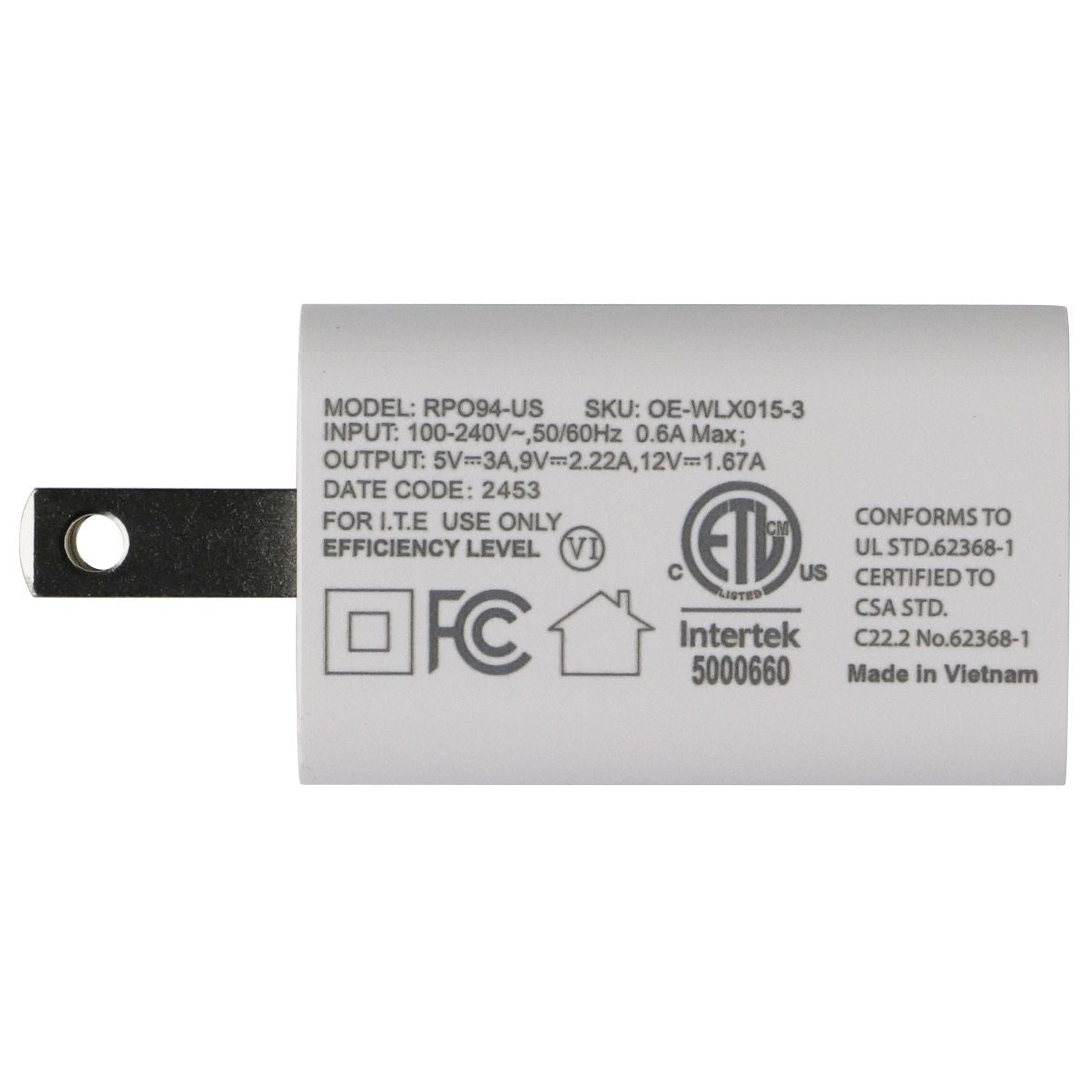 Generic (5V/3A) Single Port USB-C Wall Charger Adapter - White (RPO94) Cell Phone - Cables & Adapters Generic - Simple Cell Bulk Wholesale Pricing - USA Seller