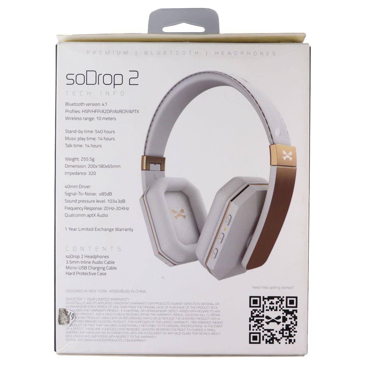 Ghostek SoDrop2 Series Bluetooth Wireless Headphones - White/Gold
