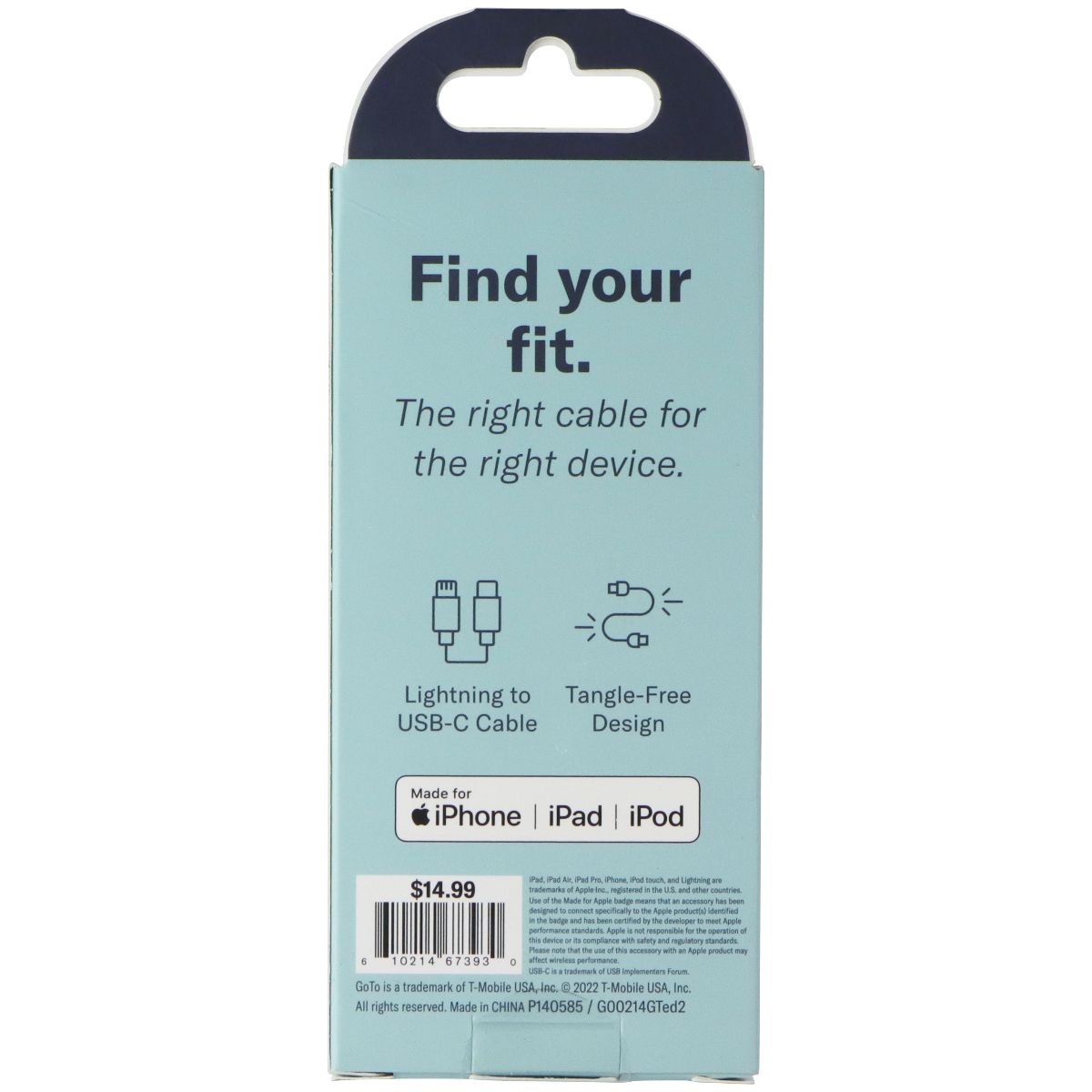 GoTo (4-Foot) Charging Cable with USB-C to 8-Pin Connectors for Apple - Black Cell Phone - Cables & Adapters GoTo - Simple Cell Bulk Wholesale Pricing - USA Seller