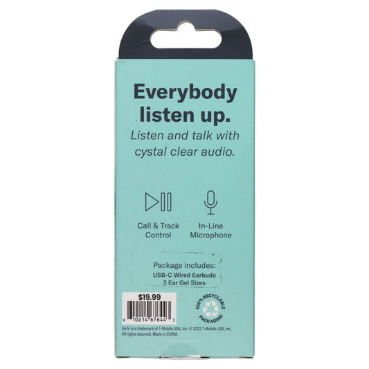 GoTo Stereo Earbuds with USB-C Connector and in-Line Microphone - Black Portable Audio - Headphones GoTo - Simple Cell Bulk Wholesale Pricing - USA Seller