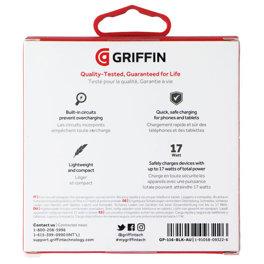 Griffin PowerBlock Dual USB-A MAINS Charger + USB-A to 8-pin Cable - Black (AU)