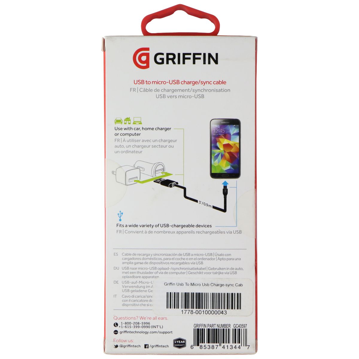 Griffin ( GC40597 ) Charge and Sync Cable for Micro - USB Devices - White Cell Phone - Cables & Adapters Griffin    - Simple Cell Bulk Wholesale Pricing - USA Seller