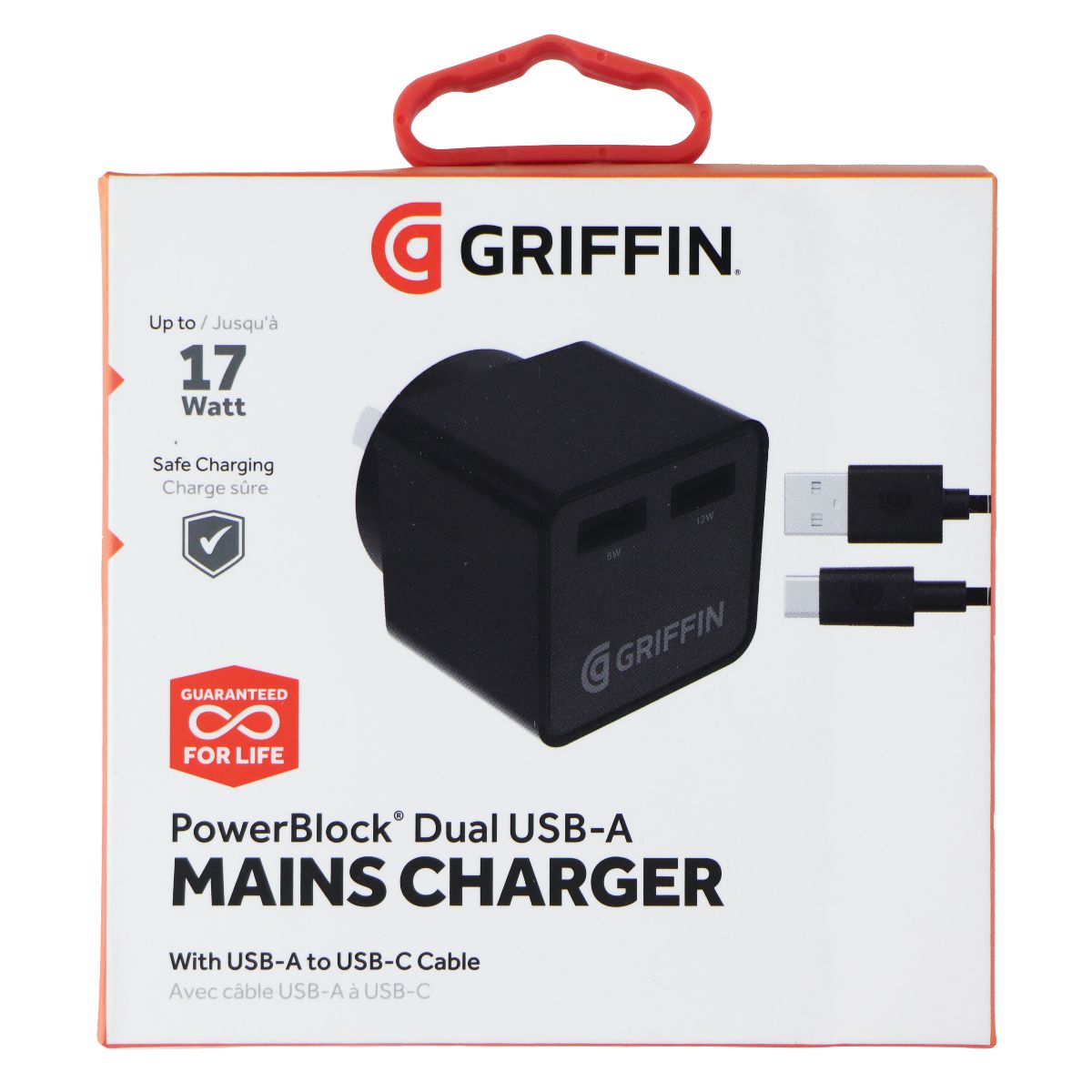 Griffin PowerBlock Dual USB-A MAINS Charger + USB-A to USB-C Cable - Black (AU) Cell Phone - Chargers & Cradles Griffin - Simple Cell Bulk Wholesale Pricing - USA Seller