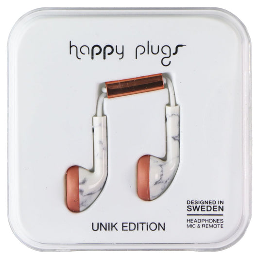 Happy Plugs Unik Edition 3.5mm Wired Headphones w/Mic and Remote - Marble Portable Audio - Headphones Happy Plugs - Simple Cell Bulk Wholesale Pricing - USA Seller