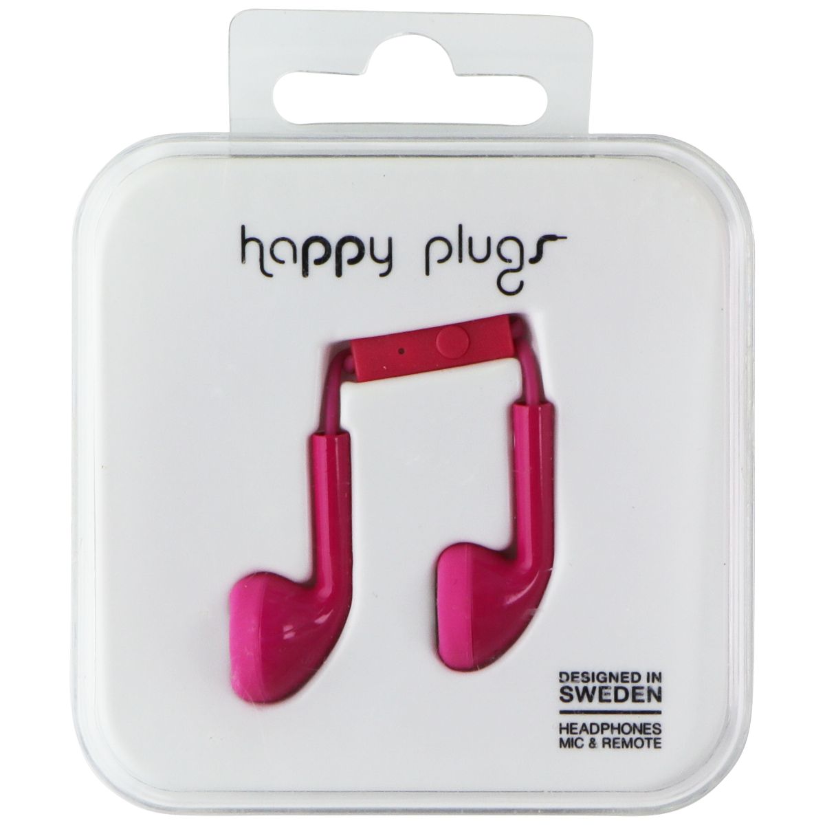 Happy Plugs Wired Earbud Headphones with Mic & Remote (7909) - Cerise (Pink) Cell Phone - Headsets Happy Plugs    - Simple Cell Bulk Wholesale Pricing - USA Seller