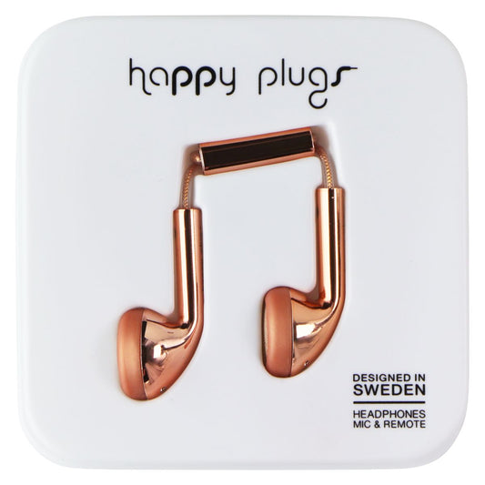 Happy Plugs 3.5mm Wired Earbud Headphones with Mic and Remote - Rose Gold (7737) Portable Audio - Headphones Happy Plugs - Simple Cell Bulk Wholesale Pricing - USA Seller