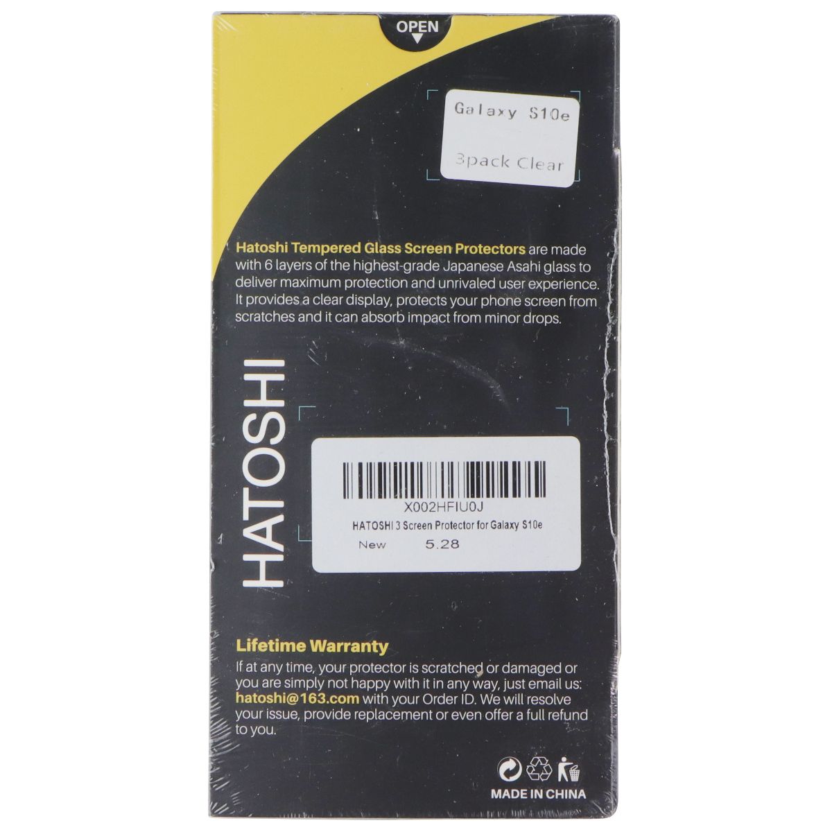 Hatoshi Tempered Glass Screen Protectors for Samsung Galaxy S10e (3-Pack) Cell Phone - Screen Protectors Hatoshi - Simple Cell Bulk Wholesale Pricing - USA Seller