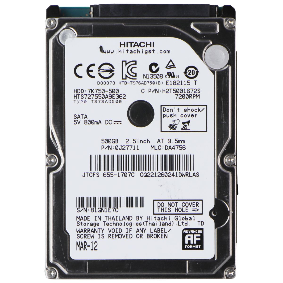 Hitachi 500GB 2.5-in SATA Hard Drive (HTS727550A9E362) 7200RPM Digital Storage - Internal Hard Disk Drives, HDD Hitachi    - Simple Cell Bulk Wholesale Pricing - USA Seller