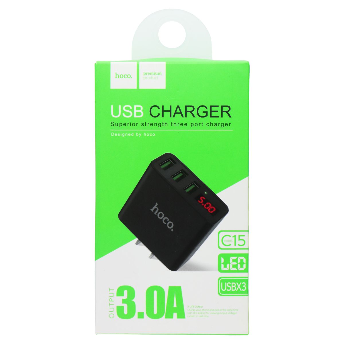 Hoco. (3 Port) C15 3A USB Wall Charger with LED Display - Black Cell Phone - Chargers & Cradles Hoco. - Simple Cell Bulk Wholesale Pricing - USA Seller