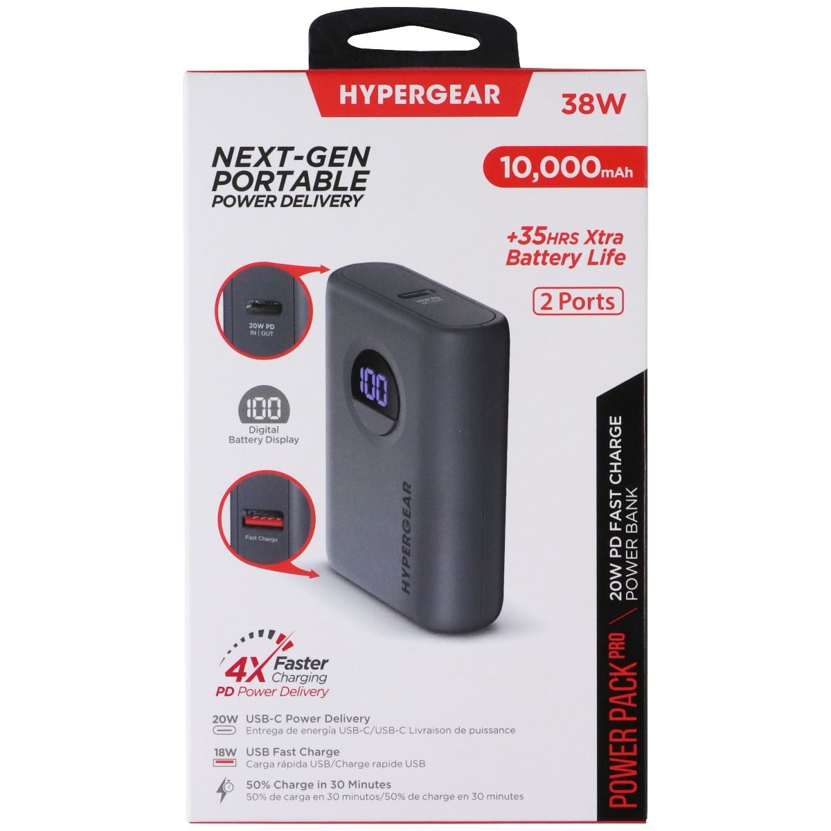 HyperGear Power Pack Pro 10,000mAh 2 Port USB-C/USB Portable Power Bank - Gray