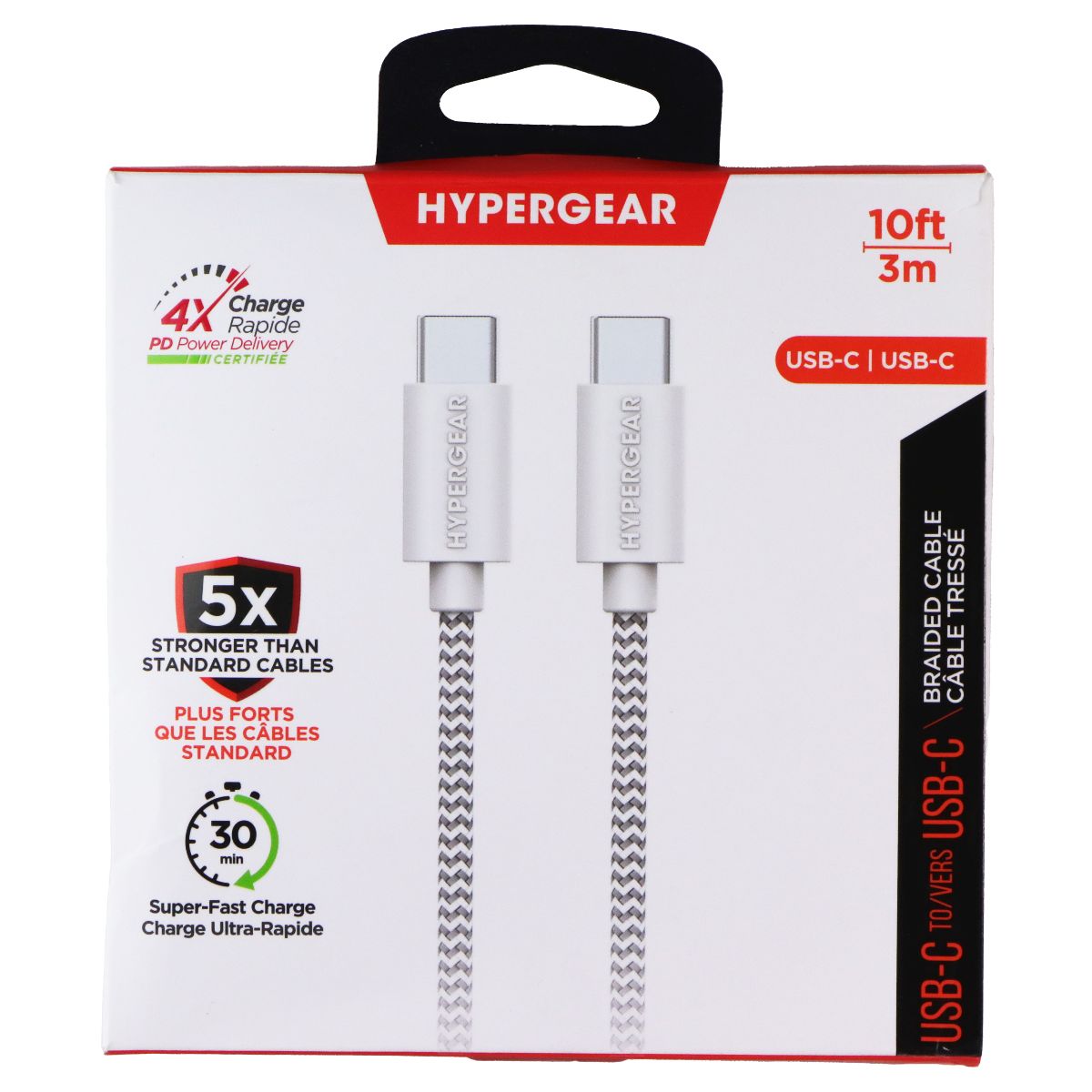HyperGear 10FT (3m) USB-C to USB-C Braided Charge and Sync Cable - White / Gray Cell Phone - Cables & Adapters HyperGear - Simple Cell Bulk Wholesale Pricing - USA Seller