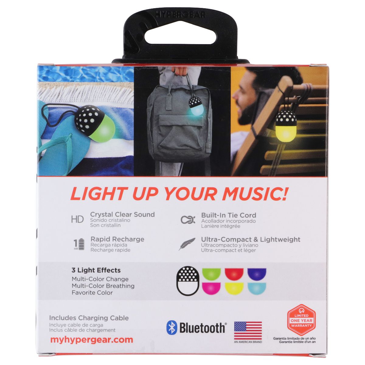 HyperGear Go-Glo Splashproof IPX4 Light-Up Bluetooth Speaker - Black & RGB