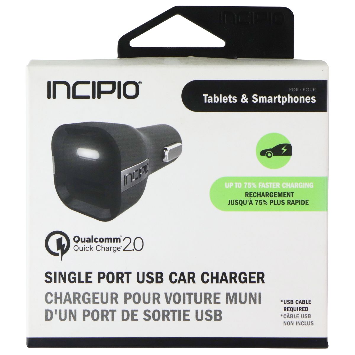 Incipio Qualcomm 2.0 Single Port Car Adapter for USB Devices - Black (PW-203) Cell Phone - Cables & Adapters Incipio - Simple Cell Bulk Wholesale Pricing - USA Seller