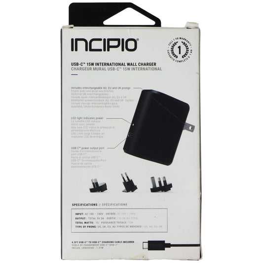 Incipio USB-C 15W International Wall Charger with 4.5-ft USB-C Cable - Black