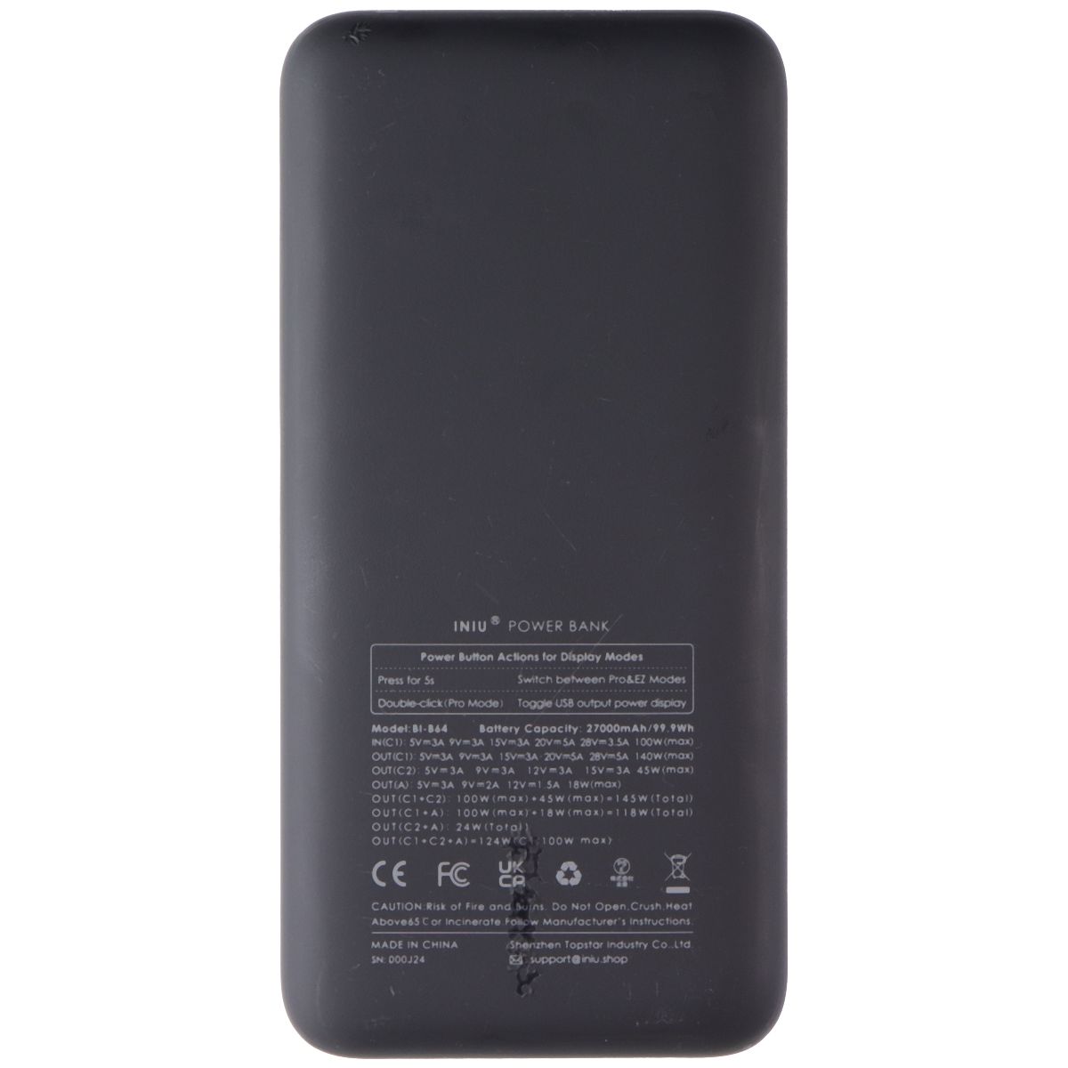 Iniu 27000mAh 140W/45W/18W Fast Charge Power Bank (BI-B64) - Black Cell Phone - Batteries INIU - Simple Cell Bulk Wholesale Pricing - USA Seller