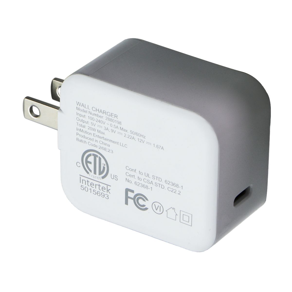 InMotion (20W/3A) Fast 1 Port Wall Charger with USB-C Port - White Cell Phone - Chargers & Cradles InMotion    - Simple Cell Bulk Wholesale Pricing - USA Seller