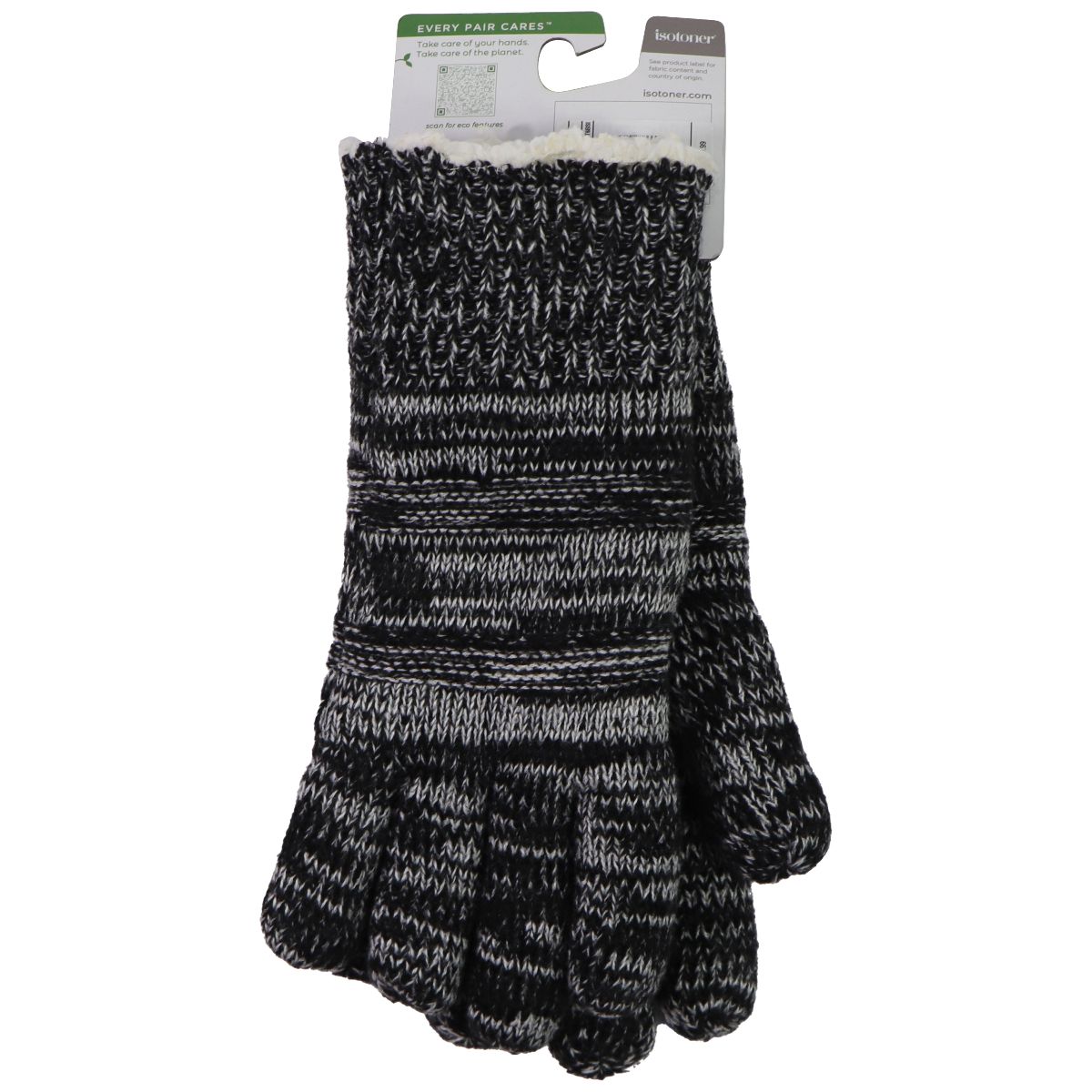 Isotoner Women's Knitted Gloves with Fur - One Size (1SZ) - Black/White Stripe Unisex Accessories - Gloves & Mittens Isotoner - Simple Cell Bulk Wholesale Pricing - USA Seller