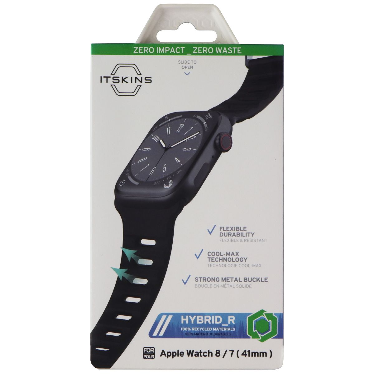 ITSKINS Hybrid R // Solid Strap for Apple Watch 8/7 (41mm) - Black Smart Watch Accessories - Watch Bands ITSKINS - Simple Cell Bulk Wholesale Pricing - USA Seller