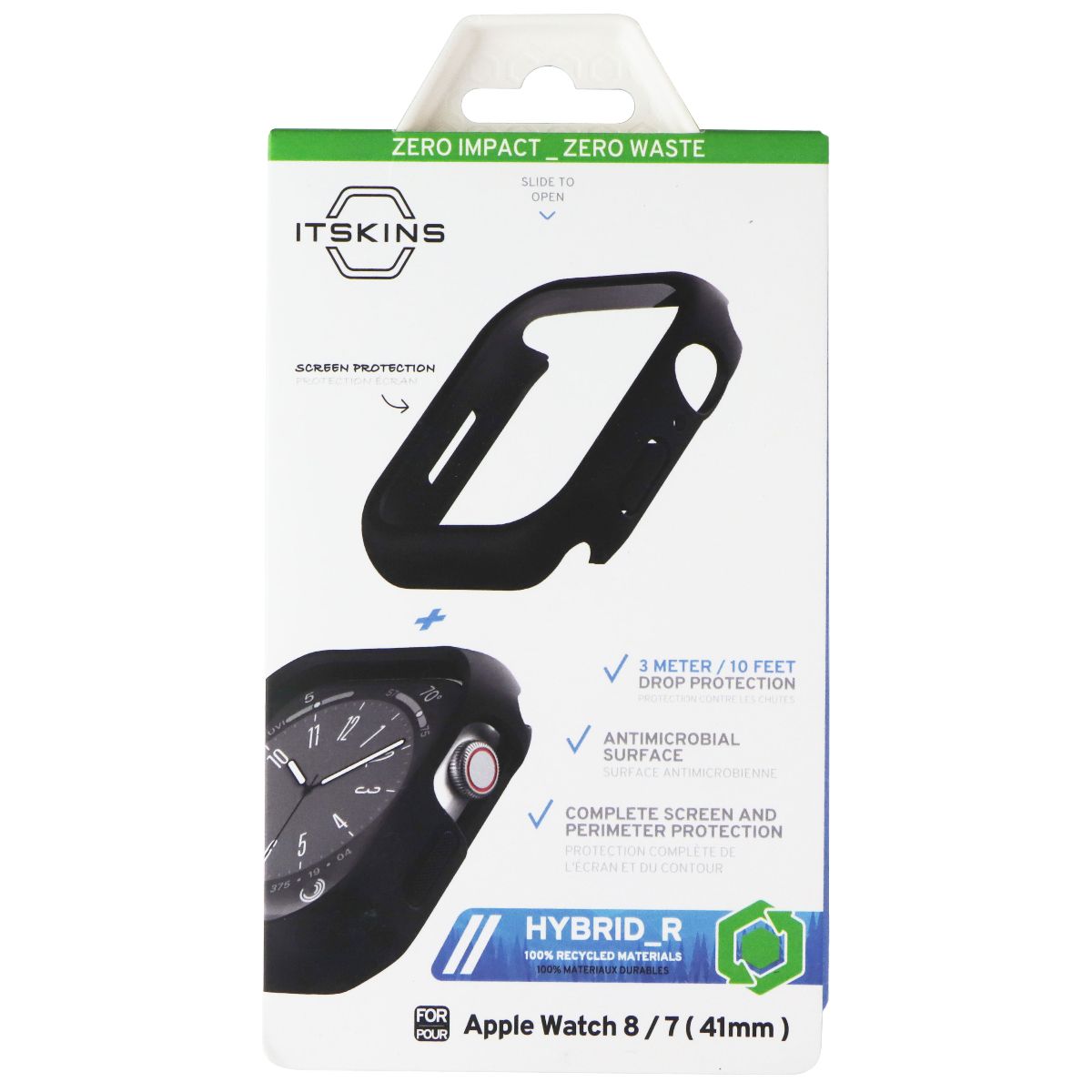 ITSKINS Hybrid_R // 360 Case/Screen Protector for Apple Watch 8/7 (41mm) - Black Smart Watch Accessories - Smart Watch Cases ITSKINS - Simple Cell Bulk Wholesale Pricing - USA Seller