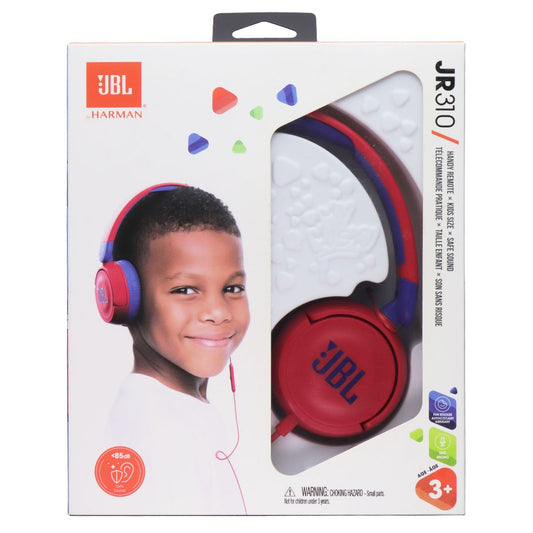 JBL JR 310 Kids Size On-Ear Headphones with Safe Sound - Red and Blue Portable Audio - Headphones JBL - Simple Cell Bulk Wholesale Pricing - USA Seller