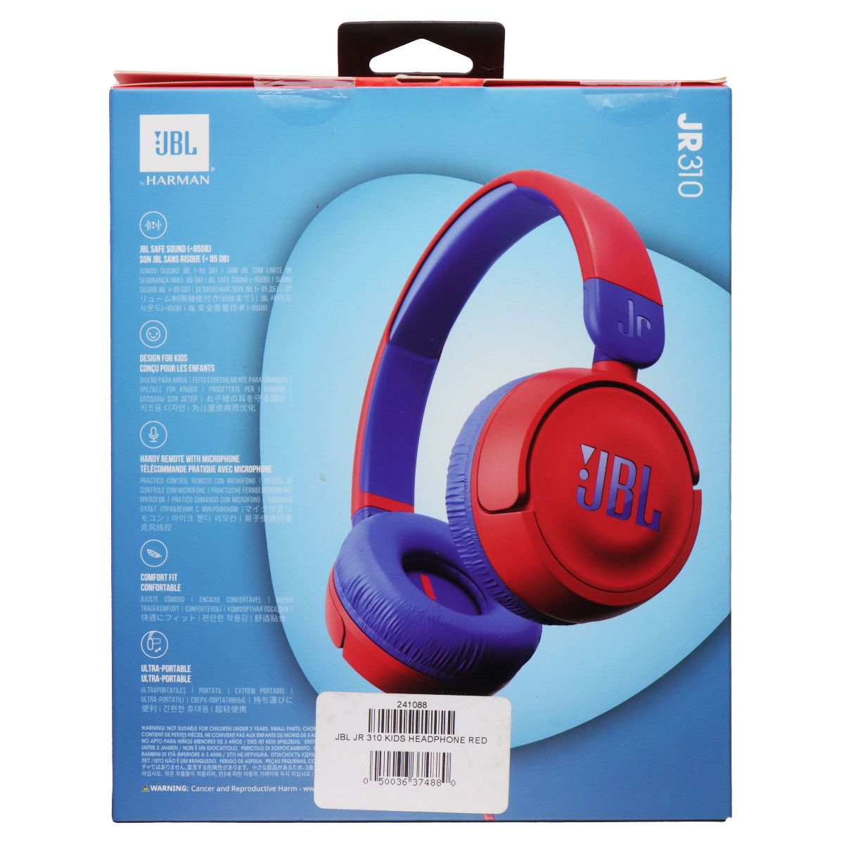 JBL JR 310 Kids Size On-Ear Headphones with Safe Sound - Red and Blue Portable Audio - Headphones JBL - Simple Cell Bulk Wholesale Pricing - USA Seller