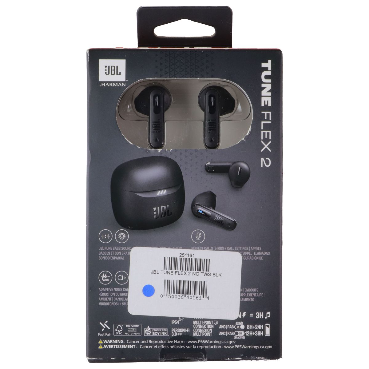 JBL Tune Flex 2 True Wireless Noise Cancelling Earbuds - Black (JBLTFLEX2BLKAM) Cell Phone - Headsets JBL - Simple Cell Bulk Wholesale Pricing - USA Seller