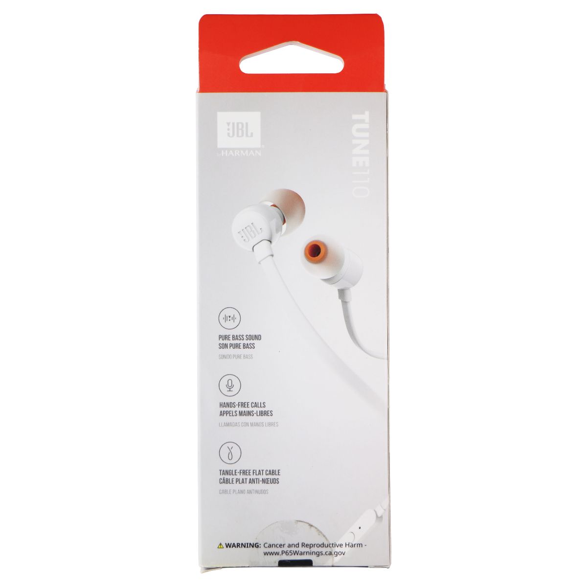 JBL Tune 110 Wired 3.5mm Headphones with In-Line Microphone/Remote - White Portable Audio - Headphones JBL - Simple Cell Bulk Wholesale Pricing - USA Seller