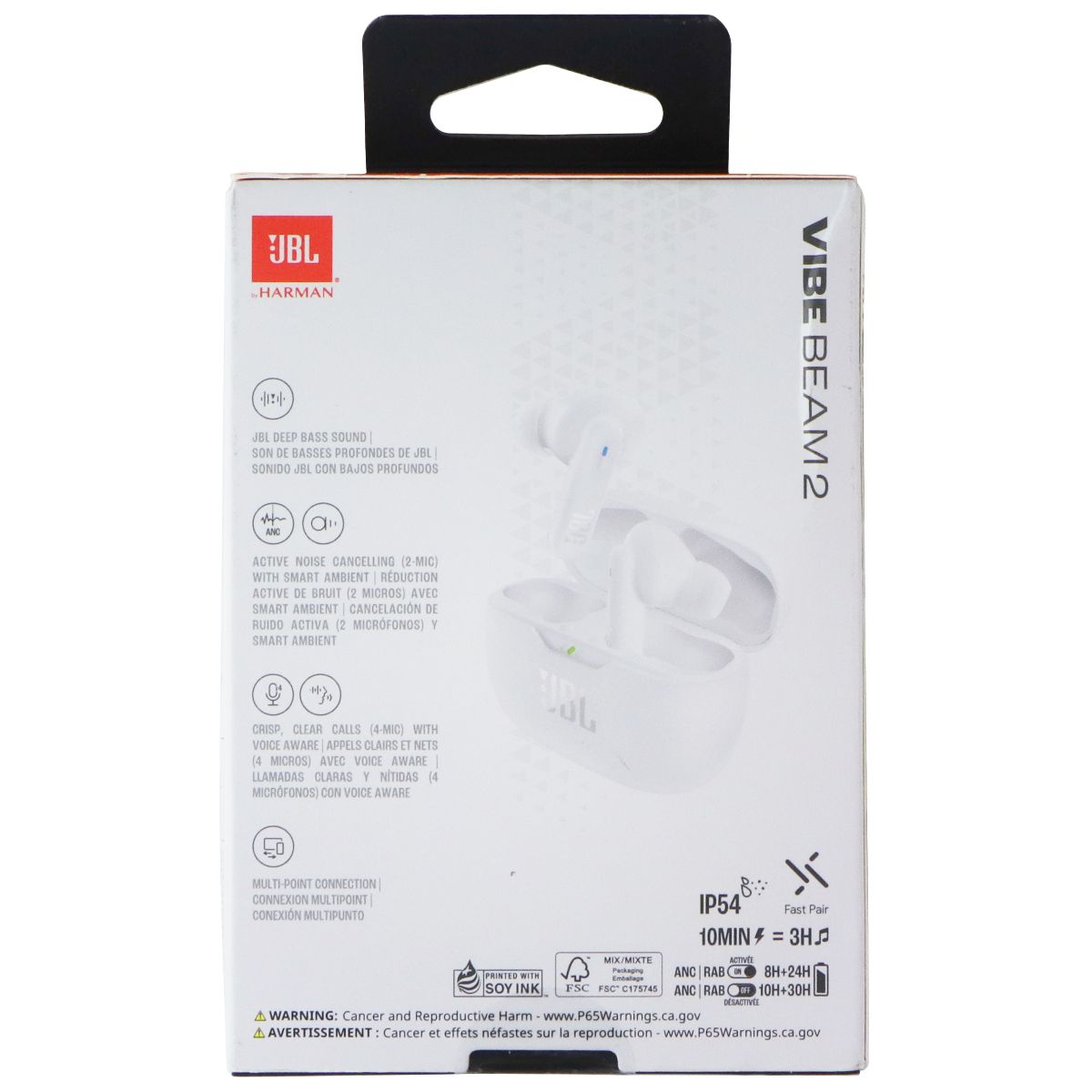 JBL Vibe Beam2 Active Noise Cancelling Headphones and Case - White Portable Audio - Headphones JBL - Simple Cell Bulk Wholesale Pricing - USA Seller