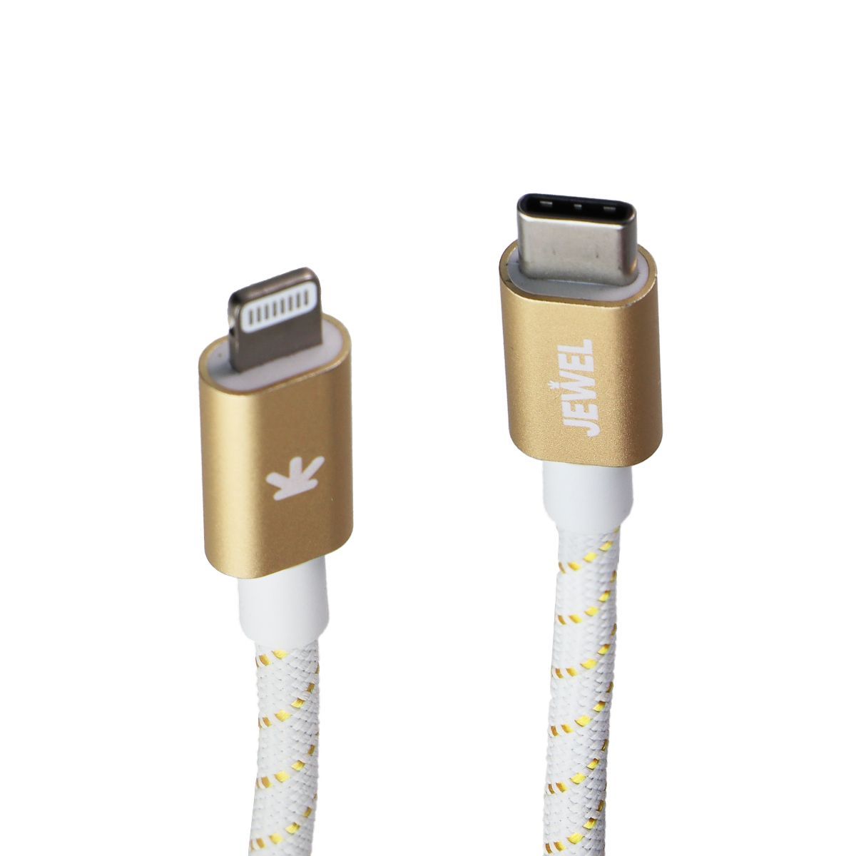 Jewel (4-Ft) USB-C to Lightning 8-Pin Braided Cable - White/Gold Cell Phone - Cables & Adapters JEWEL    - Simple Cell Bulk Wholesale Pricing - USA Seller