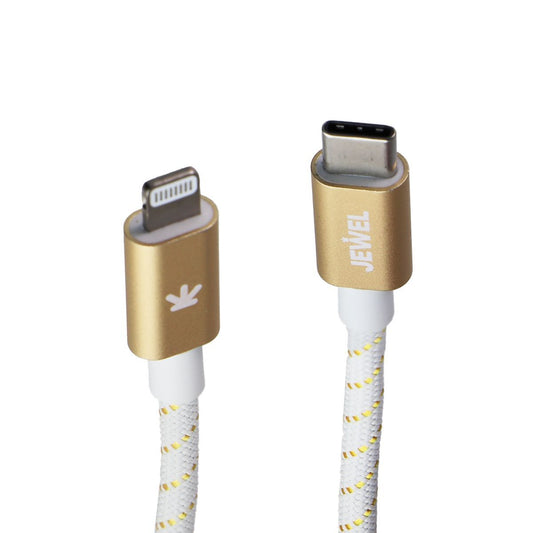 JEWEL (10Ft) Braided USB-C to 8-Pin Lightning Charging Cable - White / Gold Cell Phone - Cables & Adapters JEWEL - Simple Cell Bulk Wholesale Pricing - USA Seller