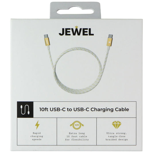 JEWEL (10Ft) USB-C to USB-C Charging Cable - White / Gold Cell Phone - Cables & Adapters JEWEL    - Simple Cell Bulk Wholesale Pricing - USA Seller