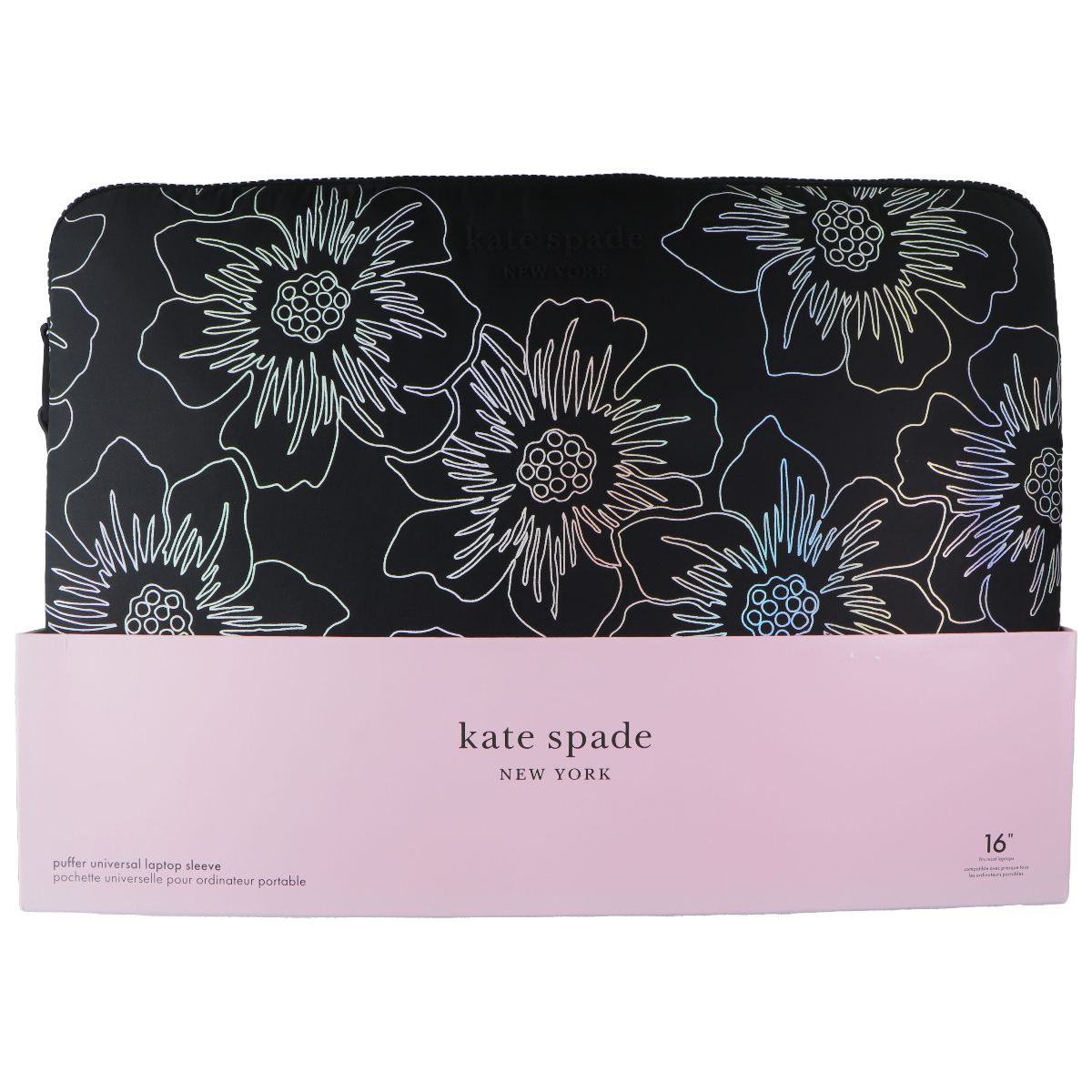 Kate Spade 16-inch Puffer Universal Laptop Sleeve - Hollyhock Iridescent Black Computer Accessories - Laptop Cases & Bags Kate Spade - Simple Cell Bulk Wholesale Pricing - USA Seller