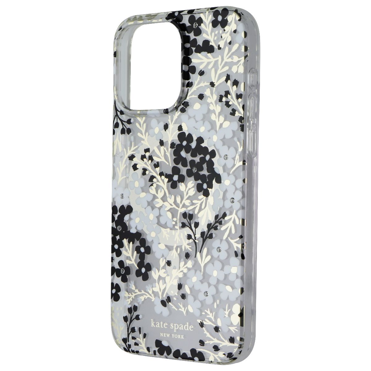 Kate Spade Case for MagSafe Apple iPhone 15 Pro Max Black & White Floral + Gems Cell Phone - Cases, Covers & Skins Kate Spade    - Simple Cell Bulk Wholesale Pricing - USA Seller