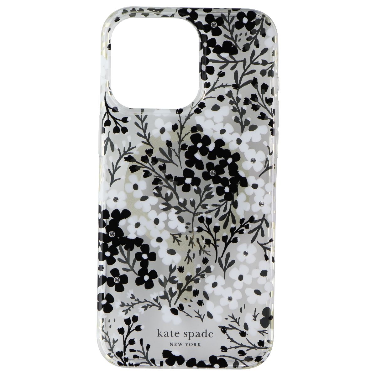 Kate Spade Case for MagSafe Apple iPhone 15 Pro Max Black & White Floral + Gems Cell Phone - Cases, Covers & Skins Kate Spade    - Simple Cell Bulk Wholesale Pricing - USA Seller