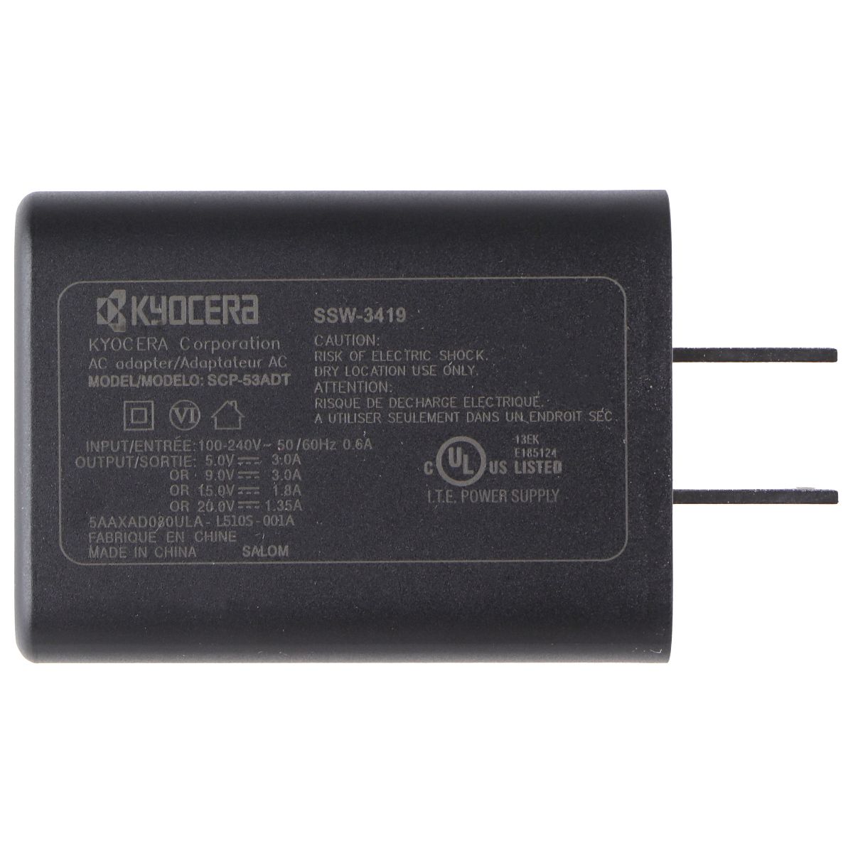 Kyocera OEM (5V/3A) USB-C Wall AC Adapter Charger - Black (SCP-53ADT) Cell Phone - Chargers & Cradles Kyocera - Simple Cell Bulk Wholesale Pricing - USA Seller