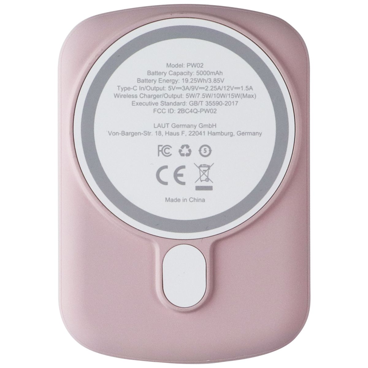 LAUT 5000mAh (19.25Wh/3.85V) Power Charge Handy Power Bank - Pink (PW02)