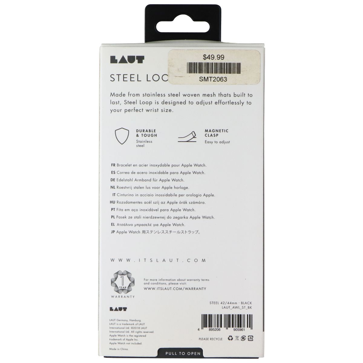 LAUT Steel Loop (42/44mm) Watch Strap for Apple Watch Series 1-5 - Black Smart Watch Accessories - Watch Bands Laut - Simple Cell Bulk Wholesale Pricing - USA Seller