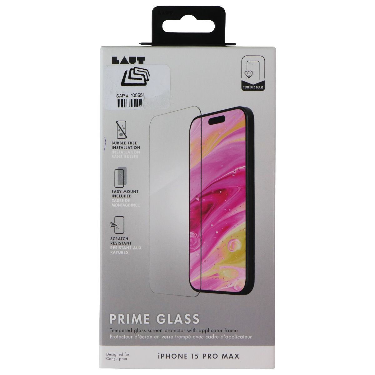 LAUT Prime Glass Tempered Glass Screen Protector for Apple iPhone 15 Pro Max Cell Phone - Screen Protectors Laut - Simple Cell Bulk Wholesale Pricing - USA Seller