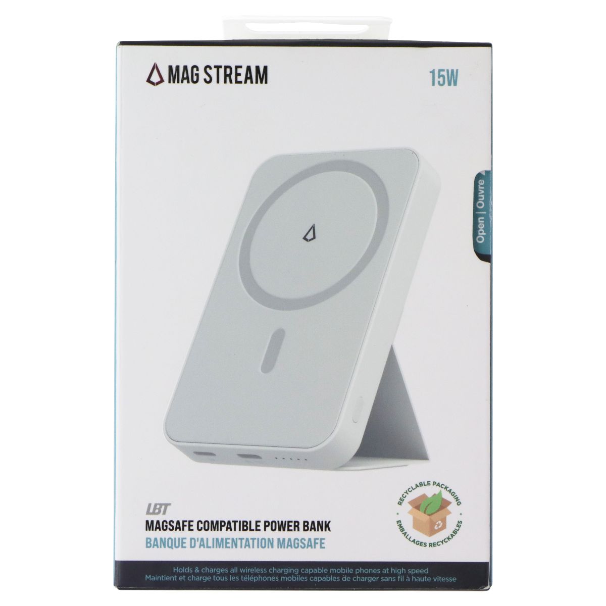 LBT (15W) MagSafe Compatible Wireless Power Bank with Stand (5000 mAH) - White Cell Phone - Chargers & Cradles LBT - Simple Cell Bulk Wholesale Pricing - USA Seller