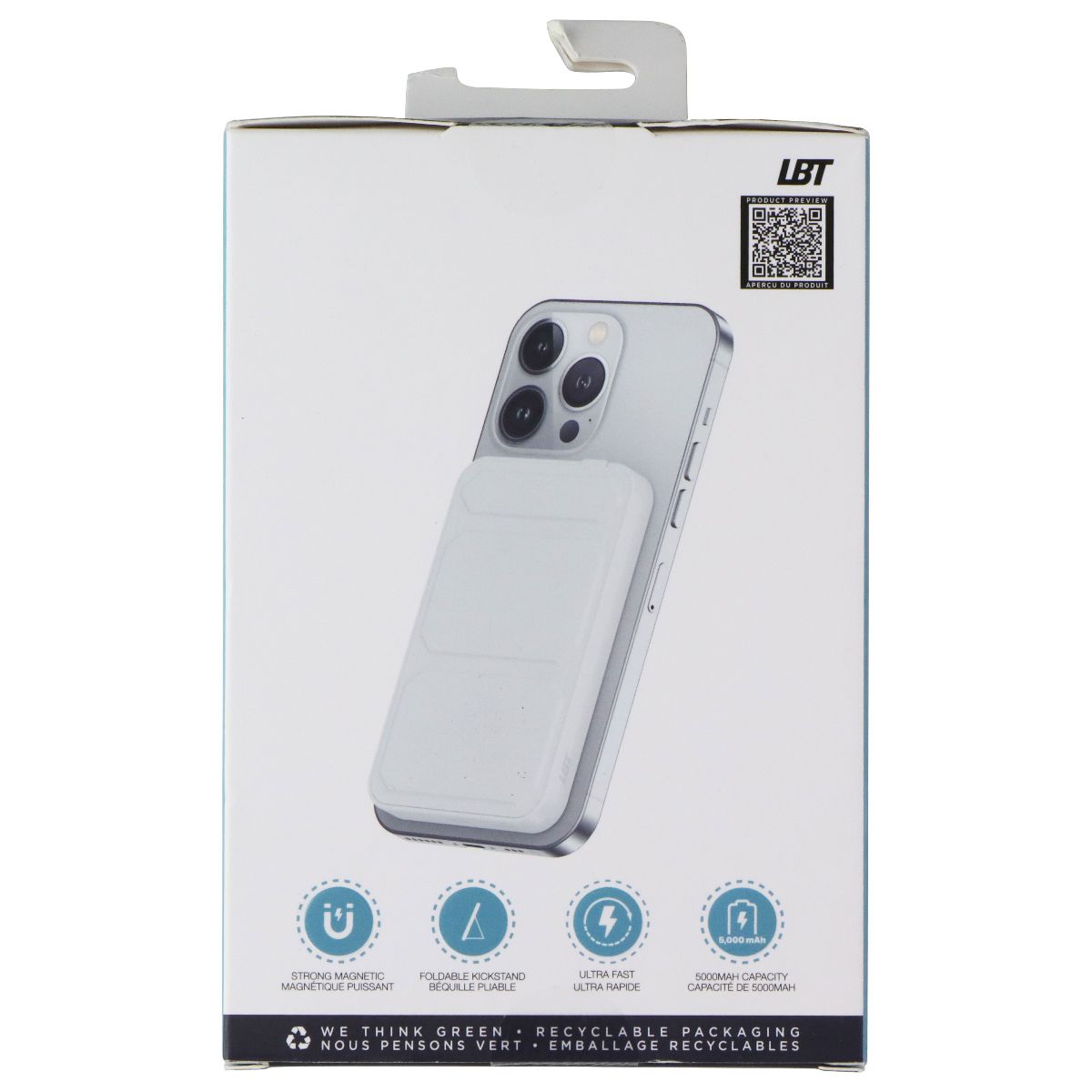 LBT (15W) MagSafe Compatible Wireless Power Bank with Stand (5000 mAH) - White Cell Phone - Chargers & Cradles LBT - Simple Cell Bulk Wholesale Pricing - USA Seller