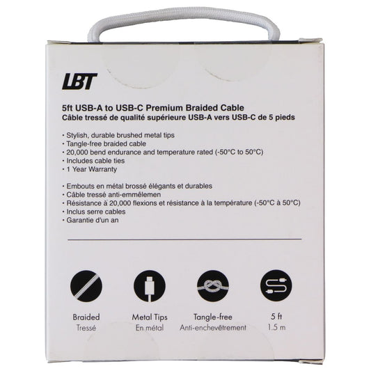 LBT (5-Foot) USB-A to USB-C Premium Braided Cable - White (LBTWT0501) Cell Phone - Cables & Adapters LBT - Simple Cell Bulk Wholesale Pricing - USA Seller