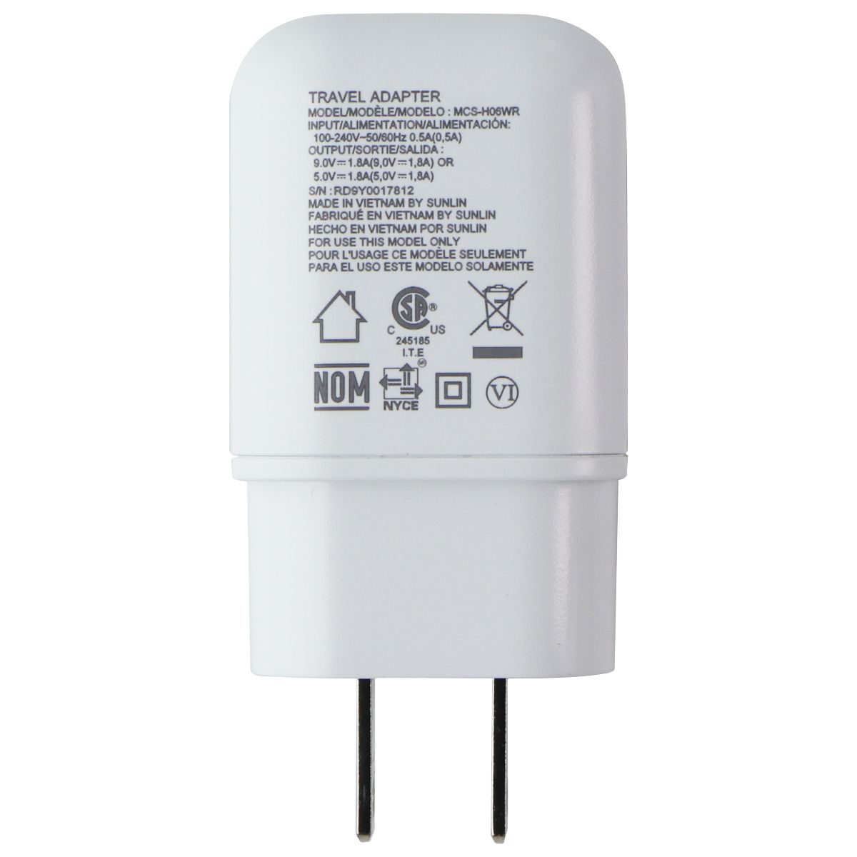 LG USB-A  9V/1.8A MCS-H06WR Fast Charge Wall Charger Cell Phone - Chargers & Cradles LG    - Simple Cell Bulk Wholesale Pricing - USA Seller