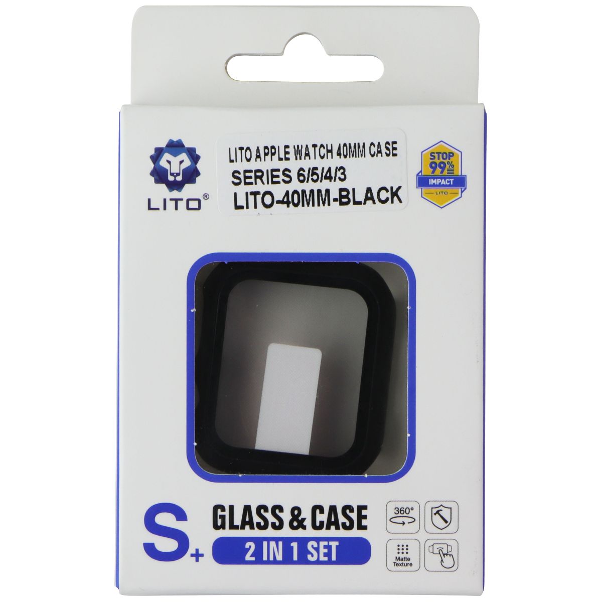 LITO S+ Glass and Case Set for Apple Watch Series SE 2/6/5/4 (40mm) - Matte Blk Smart Watch Accessories - Smart Watch Cases LITO - Simple Cell Bulk Wholesale Pricing - USA Seller