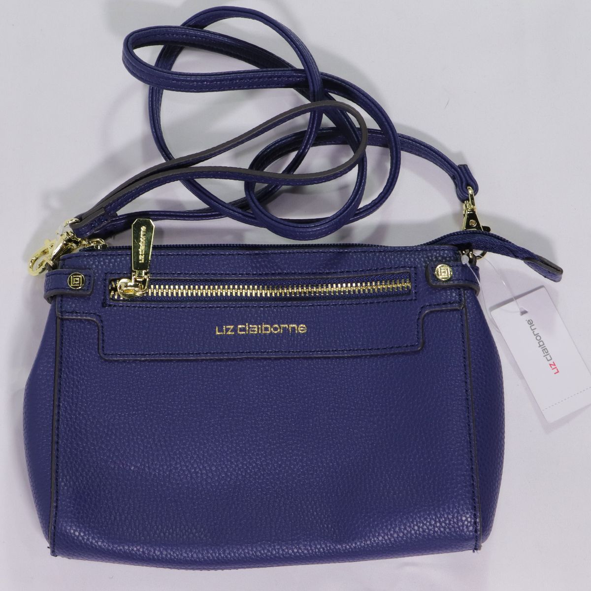 Liz Claiborne Pebbled Crossbody Wristlet - Navy & Gold Womens Handbags & Purses Liz Claiborne - Simple Cell Bulk Wholesale Pricing - USA Seller